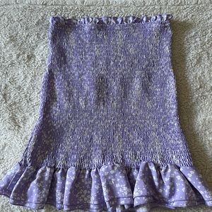 purple rushed floral mini skirt
